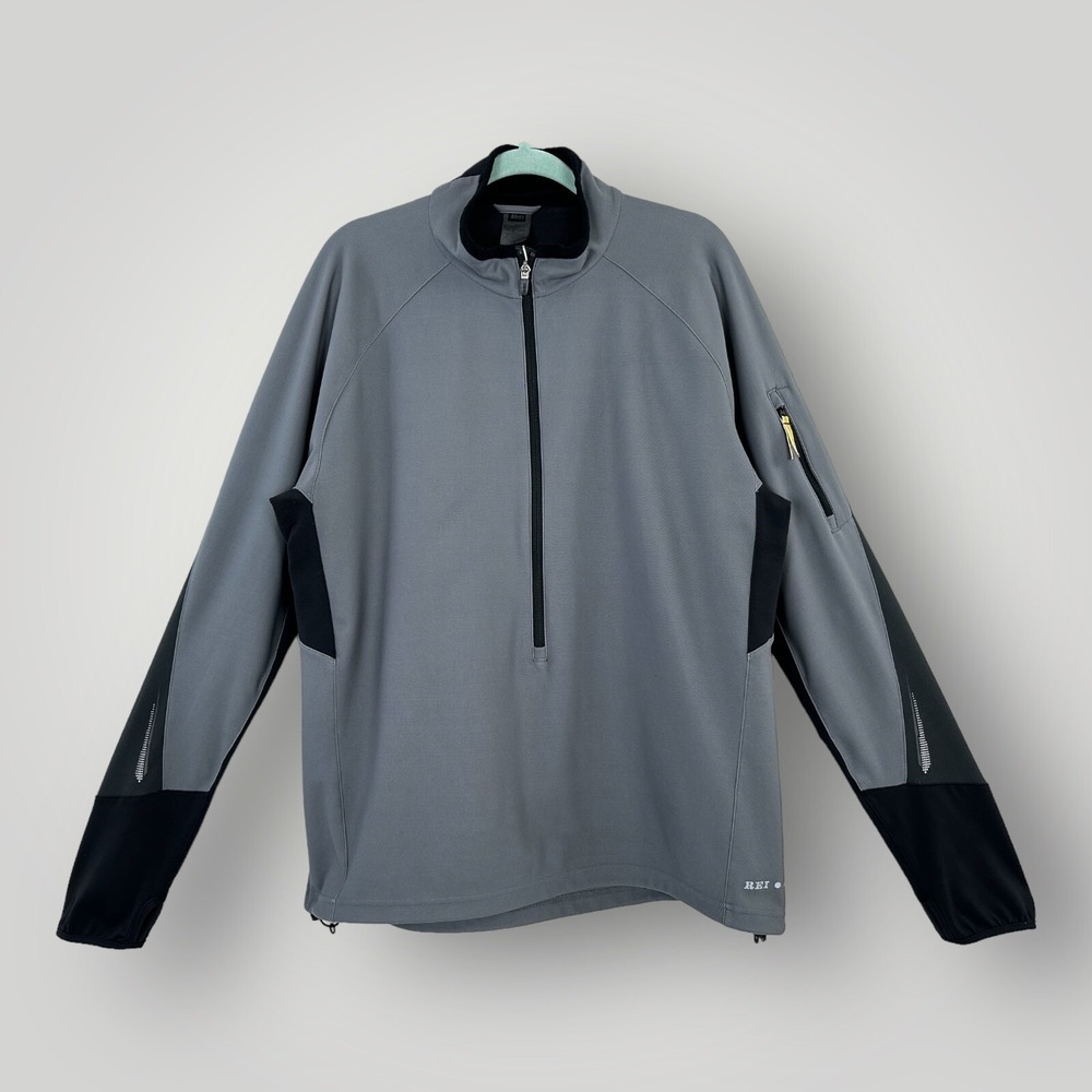 REI Momentum Pullover Jacket Womens Size XL Gray Black 3/4 zip Pocket Reflective